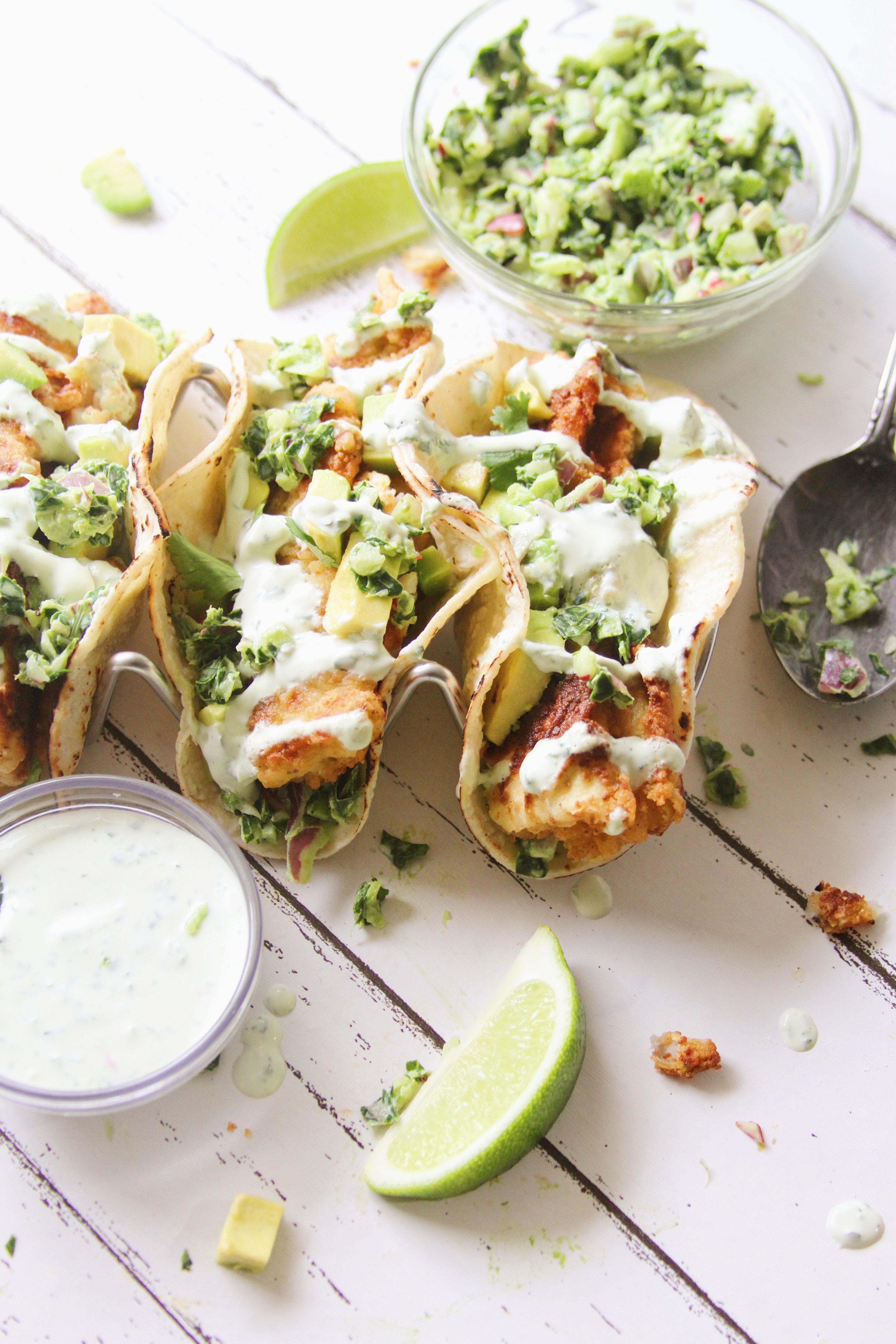 Lemon Pepper Fish Tacos w/ Collard Green Slaw